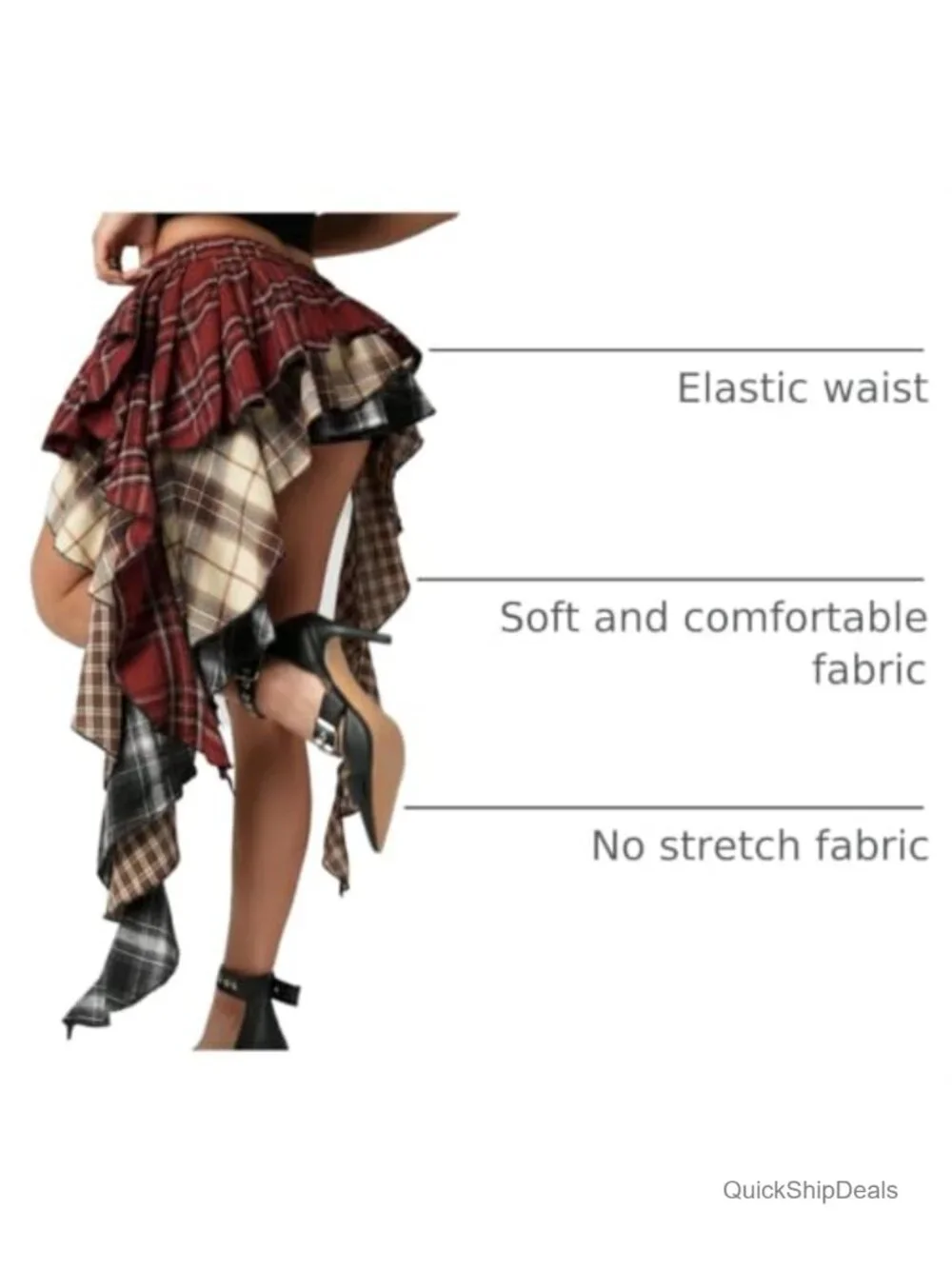 Women's Plaid Ruffle Mini Skirt Y2K Layered Asymmetrical Skorts